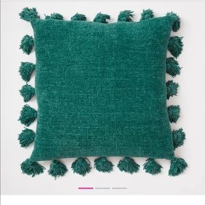 Set of 2 Emerald green Chenille knit tassel throw pillows